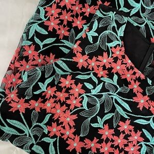 Forever 21 Black and Coral Orange Embroidered Fit and Flare Dress